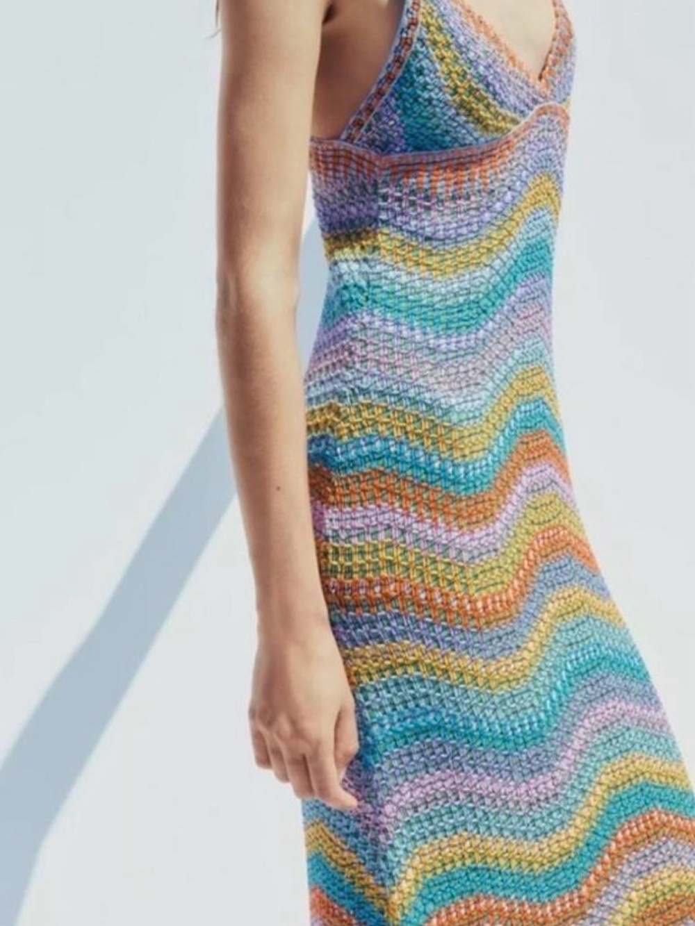 Zara Multicolor Crochet Maxi Dress — Turquoise, Lavender, Mustard, Peach - Picture 3 of 6